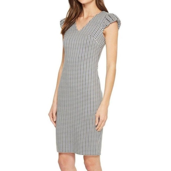 Calvin Klein Sheath Gingham Dress Puff Sleeves sz 10 Career Professional - Picture 1 of 12